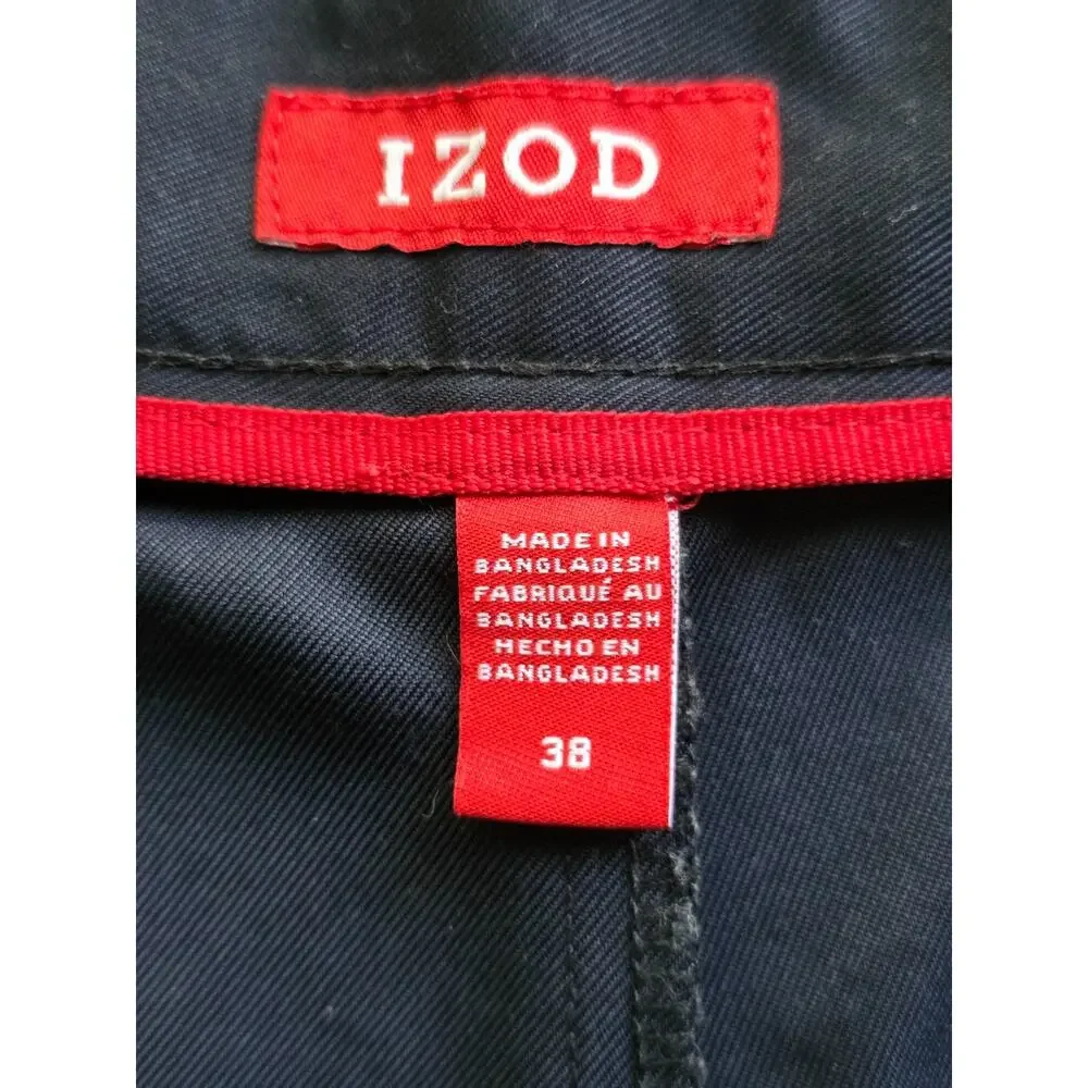 IZOD Men’s Navy Blue Shorts Size 38 Flat Front 100% Polyester Golf Casual